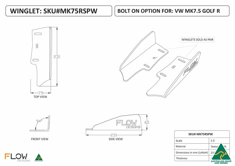 FLOW DESIGNS 231MM REAR SPAT WINGLETS | GOLF R MK7.5