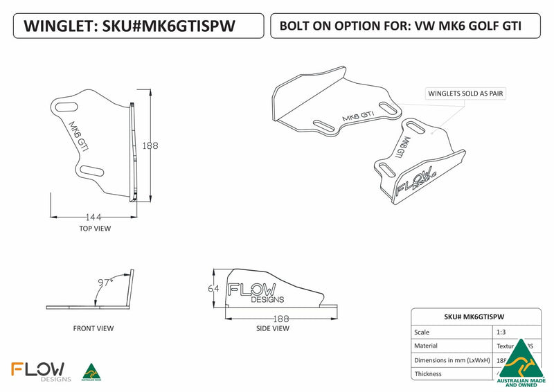 FLOW DESIGNS 188MM REAR SPAT WINGLETS | GOLF GTI MK6
